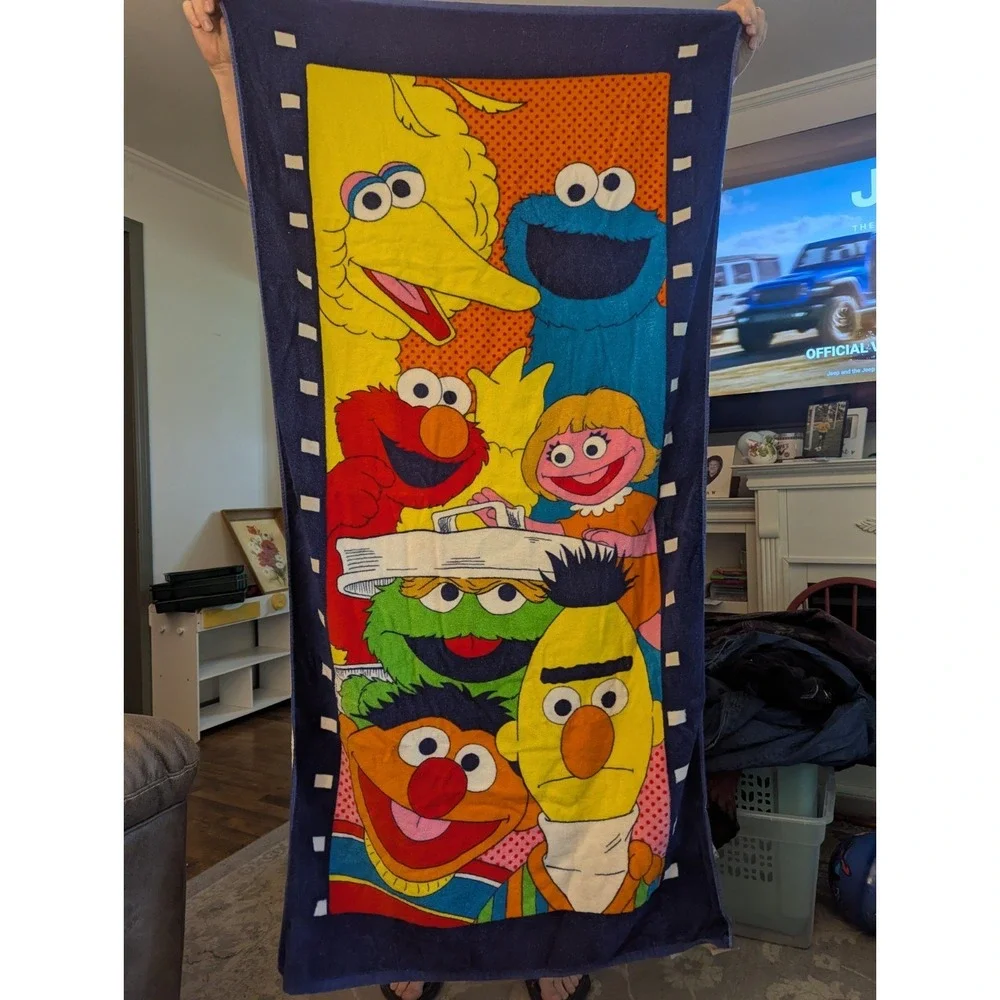 Vintage 1990's Franco Big Bird & Friends Sesame Street Beach Towel USA